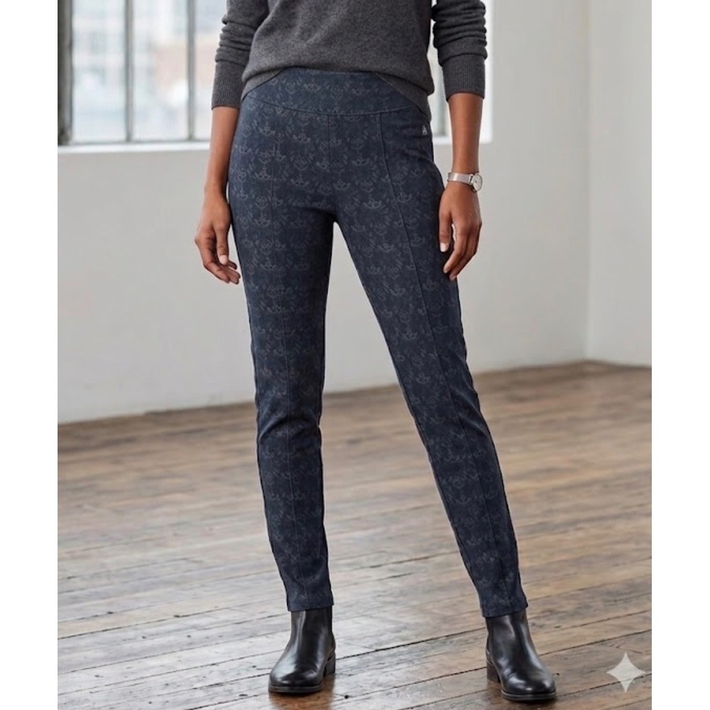 Betabrand Dress Pant Yoga‎ Pants Blue Damask Print Skinny Leg Womens Medium
